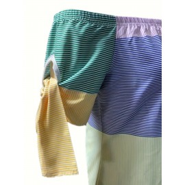 Color Block Striped Print Off-shoulder Dress, Casual Knot Sleeve Dress For Spring & Summer, Women's Clothing